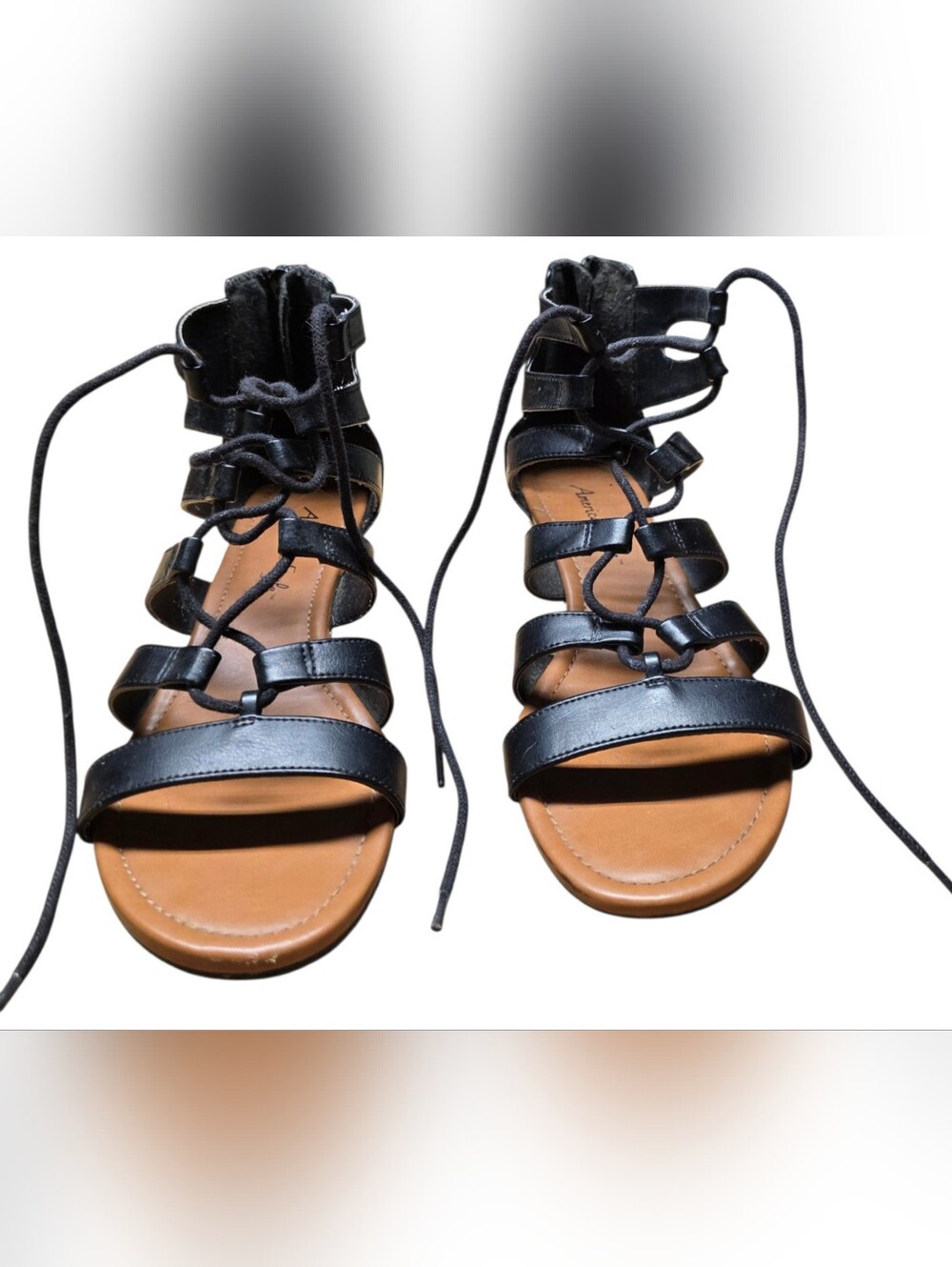 Lace-Up Flat Sandals Zipper On Backs